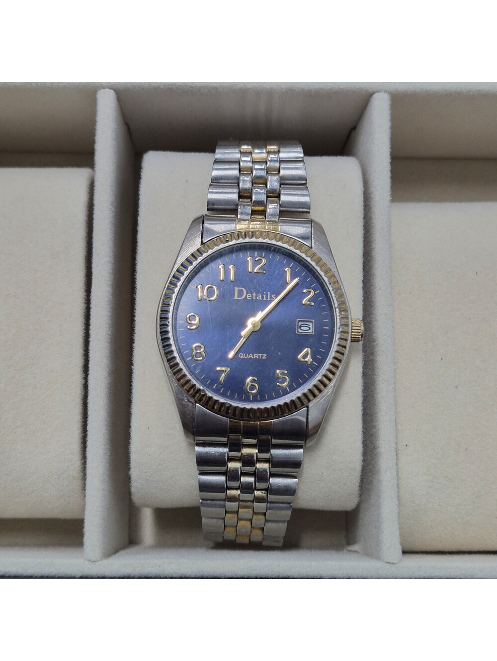 Details Brand Quartz Two Tone Blue Dial Watch